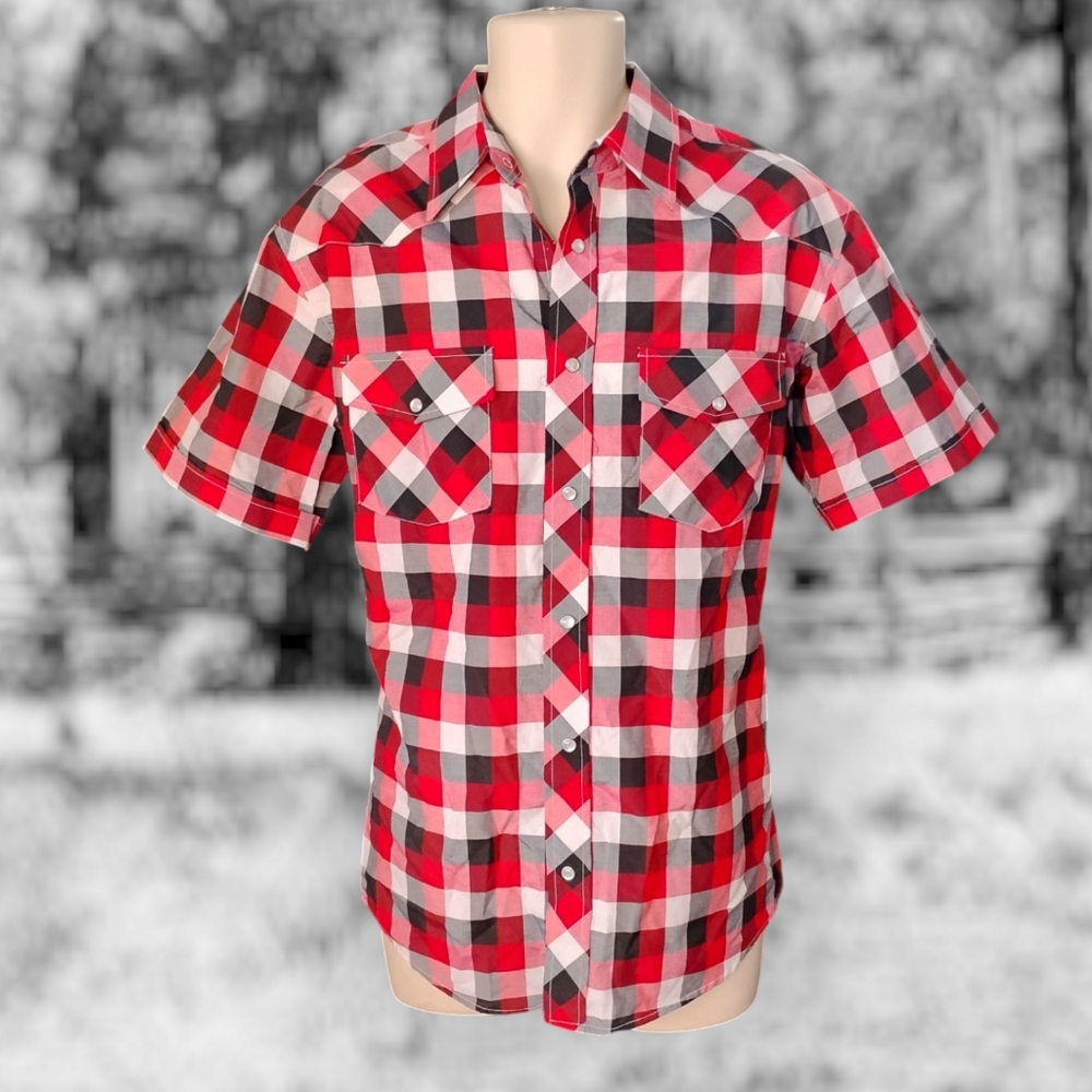 MONTICELLO Collection Red Black and White Plaid Button Down Western Shirt